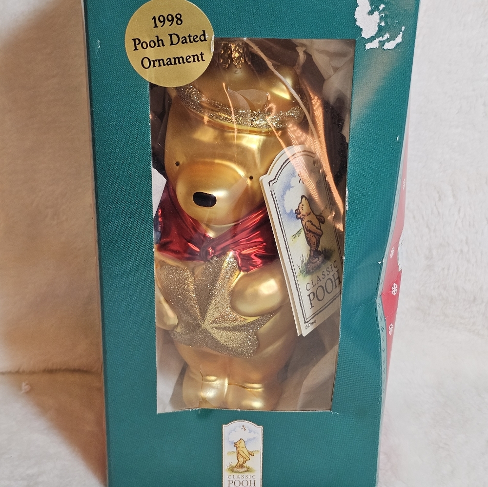 Vintage 7" Winnie the Pooh angel blown glass Christmas ornament.